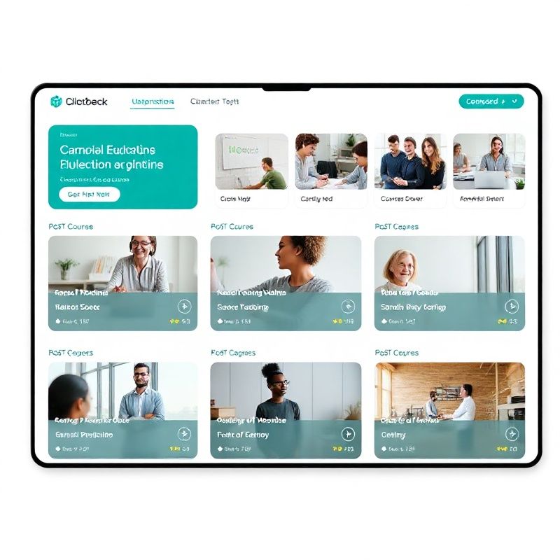 Produkt-Screenshot der Educationworks-Plattform mit Kurskarten und Fortschrittsbalken